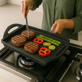 BAKAJI Πλάκα Ψησίματος με 2 Χερούλια και Επαγωγικό Πάτο - Εφέ Πέτρα...