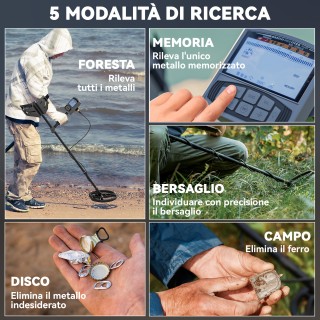 Outsunny Επαγγελματικός Ανιχνευτής Μετάλλων με 5 Λειτουργίες, Αδιάβ...