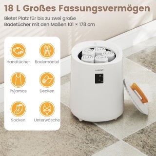 Costway Φορητός Λευκός Θερμαντήρας Πετσετών 18L με Οθόνη LED & Αυτό...