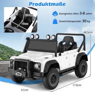 Costway Λευκό Ηλεκτρικό Παιδικό Αυτοκίνητο Land Rover Defender με Γ...