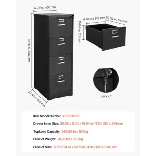 VEVOR Μεταλλική Κάθετη Ντουλάπα Αρχείων με Κλειδαριά 4 Συρταριών LS...