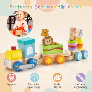 Costway Σετ Ξύλινου Τρένου με Ζωάκια και Πολύχρωμα Τουβλάκια για Π... Costway Σετ Ξύλινου Τρένου με Ζωάκια και Πολύχρωμα Τουβλάκια για Π...