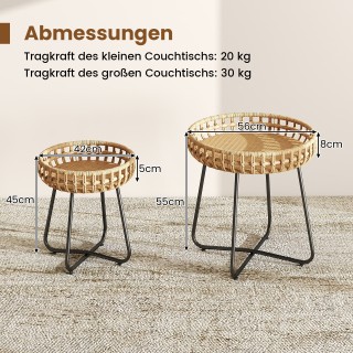 Costway Διπλό Σετ Στρογγυλών Βοηθητικών Τραπεζιών με Μεταλλικό Πλαί...