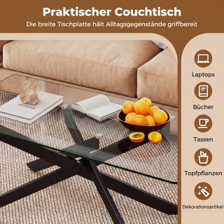 Costway Ορθογώνιο Τραπέζι Καφέ από Σκληρυμένο Γυαλί, 120 x 60 x 45,...