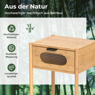 Costway Κομοδίνο Μπαμπού με Συρτάρι από Σκληρυμένο Γυαλί - Φυσικό 5...