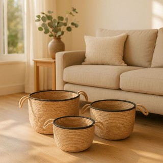 Villa DEste  Σετ 3 καλάθια από φυσικές ίνες και σχοινί με λαβές Nat...