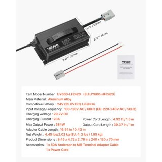VEVOR Φορτιστής LiFePO4 24V 20A 29.2V AC-DC για RV FCCDQ24V20A0KO4E...