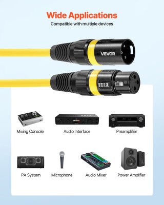 VEVOR Καλώδιο Μικροφώνου XLR 3.3 FT με Χρυσαφένια Pins & Πολύχρωμου...