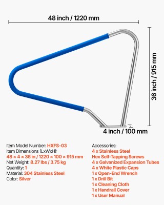 VEVOR Ανοξείδωτη Πισίνας Χειρολαβή με Αντιολισθητική Επίστρωση (122...