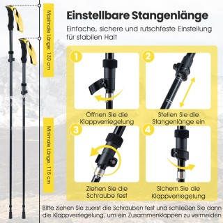 Costway Πτυσσόμενα Μπατόν Πεζοπορίας με Γρήγορο Κλείσιμο για Ύψος 1...