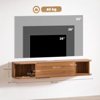 HOMCOM Κρεμαστή Βάση Τηλεόρασης έως 50 με Πρίζες Ρεύματος, USB και ...