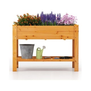 Costway Υπερυψωμένο Ξύλινο Παρτέρι με Ράφι & Οπές Αποστράγγισης Καφ... Costway Υπερυψωμένο Ξύλινο Παρτέρι με Ράφι & Οπές Αποστράγγισης Καφ...