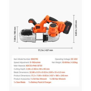 VEVOR 20V Κορδελοπρίονο Μπαταρίας Μεταβλητής Ταχύτητας 2.56 Βάθος Κ... VEVOR 20V Κορδελοπρίονο Μπαταρίας Μεταβλητής Ταχύτητας 2.56 Βάθος Κ...