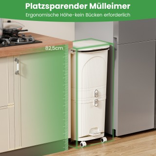 Costway Κάδος Απορριμμάτων Κουζίνας 42L με Καπάκι και 3 Στάδια Διαλ...