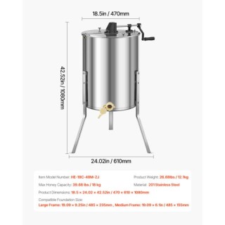 VEVOR Εξαγωγέας Μελιού 4/8 Πλαισίων Ανοξείδωτος Χάλυβας SDYMJJPBXG1... VEVOR Εξαγωγέας Μελιού 4/8 Πλαισίων Ανοξείδωτος Χάλυβας SDYMJJPBXG1...