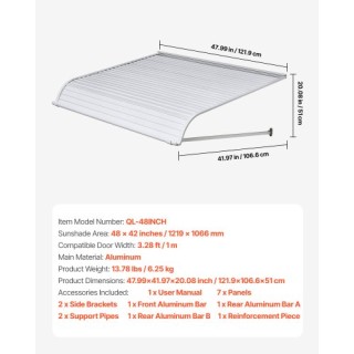 VEVOR Στέγαστρο Πόρτας Αλουμινίου 48x42 ιντσών JSGDSZYP48IN8SUGTV0