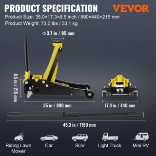 VEVOR Χαμηλού Προφίλ Γρύλος Δαπέδου 3 Τόνων Βαρέως Τύπου Διπλής Αντ...