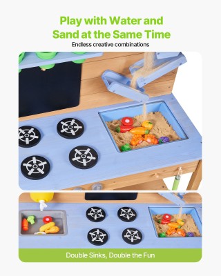 VEVOR Παιδική Κουζίνα Από Ξύλο για Εξωτερικό Χώρο με Νεροχύτες, Εστ...