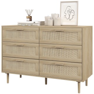 HOMCOM Συρταριέρα με 6 συρτάρια σε ξύλο και μπαστούνι σε στυλ Boho ...