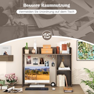 Costway Γκρι Ξύλινη Πολυλειτουργική Ραφιέρα Γραφείου με 4 Ράφια και...