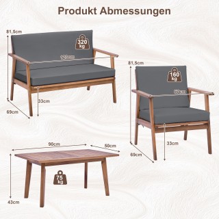 Costway  Σετ 4 Τεμαχίων Μπαλκονιού από Ακακία με Άνετα Μαξιλάρια σε...