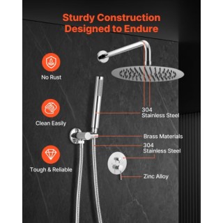 VEVOR Σετ Ντους με Στρογγυλή Κεφαλή 10 και Χειρός σε Ασημί Χρώμιο B... VEVOR Σετ Ντους με Στρογγυλή Κεφαλή 10 και Χειρός σε Ασημί Χρώμιο B...