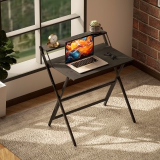 HOMCOM Πτυσσόμενο Γραφείο με Ράφι για Οθόνη, 81.5x62x86.5 εκ., Μαύρ...