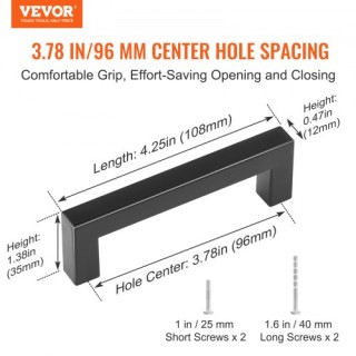 VEVOR 30τμχ Λαβές Ντουλαπιών 96mm, Μαύρο Ματ Ανοξείδωτο Ατσάλι  CJL...