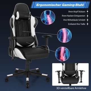 Costway Αγωνιστική Καρέκλα Gaming με Ρυθμιζόμενη Κλίση 90°-160°, Λε...