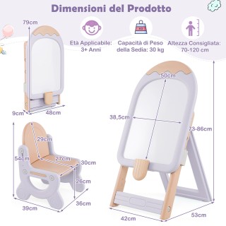 Costway Παιδική Ρυθμιζόμενη Πτυσσόμενη Καβαλέτα με Καρέκλα και Λευκ...
