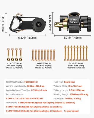 VEVOR Ιμάντες με Καστάνια για Σωλήνες, 38 mm x 2.25 m, 226.8 kg Φορ... VEVOR Ιμάντες με Καστάνια για Σωλήνες, 38 mm x 2.25 m, 226.8 kg Φορ...
