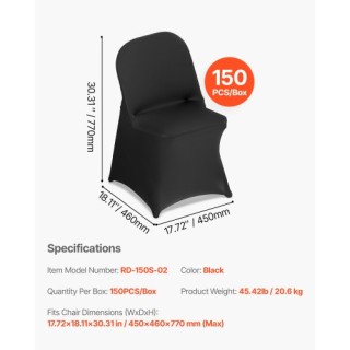 VEVOR Ελαστικά Καλύμματα Καρέκλας VEVOR, Μαύρα, 150 Τεμάχια, Διαστά...