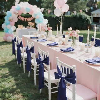 VEVOR Σατέν Κορδέλες Καρέκλας 275x17cm, Set 50 Τεμαχίων, Navy Blue ...