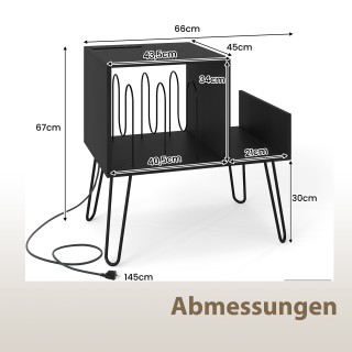 Costway Μαύρο τραπεζάκι με σταθμό φόρτισης για πικάπ και διαχωριστι...