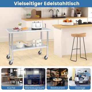 Costway Μεγάλο ανοξείδωτο τραπέζι με 4 γενικούς τροχούς, γαλβανισμέ... Costway Μεγάλο ανοξείδωτο τραπέζι με 4 γενικούς τροχούς, γαλβανισμέ...