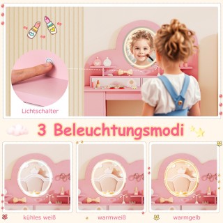 Costway Σετ Τραπεζάκι Μακιγιάζ για Κορίτσια με Φωτισμό & Καθρέφτη -...