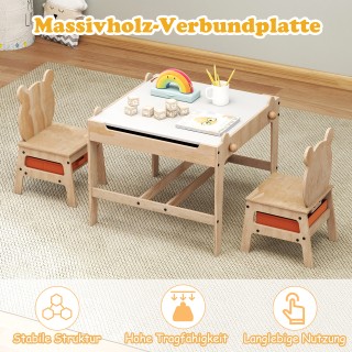 Costway Παιδικό Τραπέζι με 2 Καρέκλες σε Σχήμα Πάντα 4-σε-1, Πολυλε...