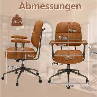 Costway Εργονομική Καρέκλα Γραφείου με Μπράτσα & Ρόδες, Ρυθμιζόμενη...