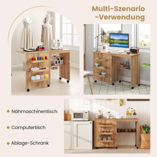 Costway  Πτυσσόμενο Τραπέζι Ραπτικής και Χειροτεχνίας με Κρυφές Απο...