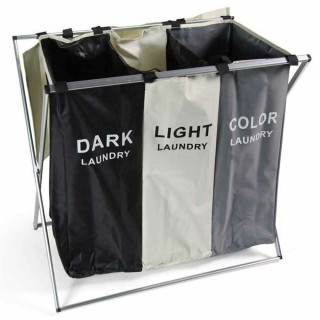 BAKAJI  Καλάθι Απλύτων 3 Διαμερισμάτων Πτυσσόμενο από Αλουμίνιο και...