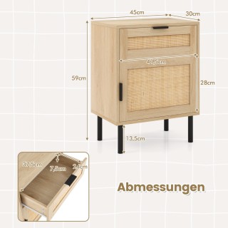 Costway Σετ 2 Κομοδίνα Rattan με Συρτάρι και Ντουλάπι 45 x 30 x 59 ...