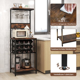 Costway Καφέ Ράφι Κουζίνας με Κρασιέρα, Ράφια, 3 Γάντζους & Κρεμάστ...