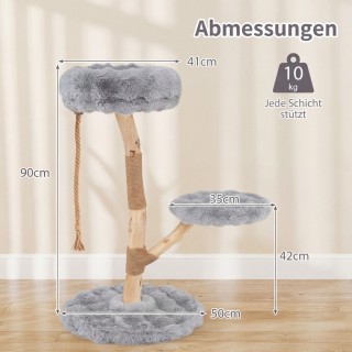 Costway Γκρι ονυχοδρόμιο γάτας 90 εκ. από μασίφ ξύλο με 3 λούτρινες...