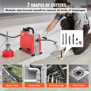 VEVOR Μηχανή Καθαρισμού Αποχέτευσης 20m x 16mm 250W Χειροκίνητο Τρο...