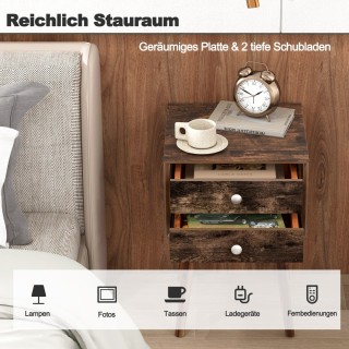 Costway  Στυλάτο και Λειτουργικό Ξύλινο Κομοδίνο με Δύο Συρτάρια κα...