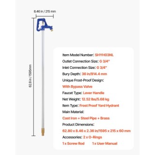 VEVOR Ανθεκτικός Υπαίθριος Κρουνός Αντοχής στον Πάγο, Βάθος Θάψιμο ...