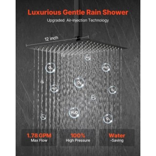 VEVOR Σετ Βρύσης Ντους με Τετράγωνη Κεφαλή Βροχής 12 και Χειριστήρι...