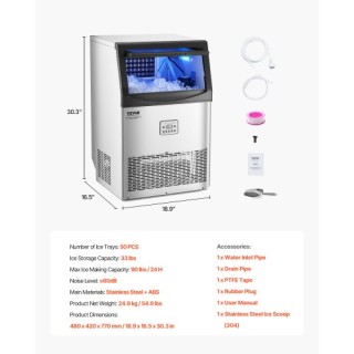 VEVOR Επαγγελματική Παγομηχανή Ελεύθερης Τοποθέτησης 90lbs/24H SYYT...