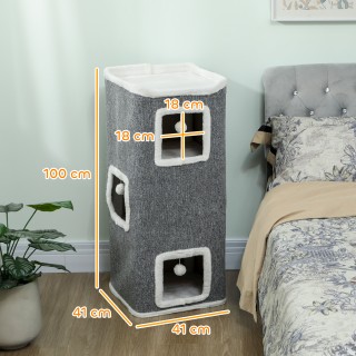 PawHut Πύργος για Γάτες με 3 Σπιτάκια, 3 Μπαλάκια και Καθιστικό, απ...