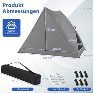Costway  Αναδιπλούμενη Σκηνή Κάμπινγκ για 2-3 Άτομα (225 x 145 x 16...